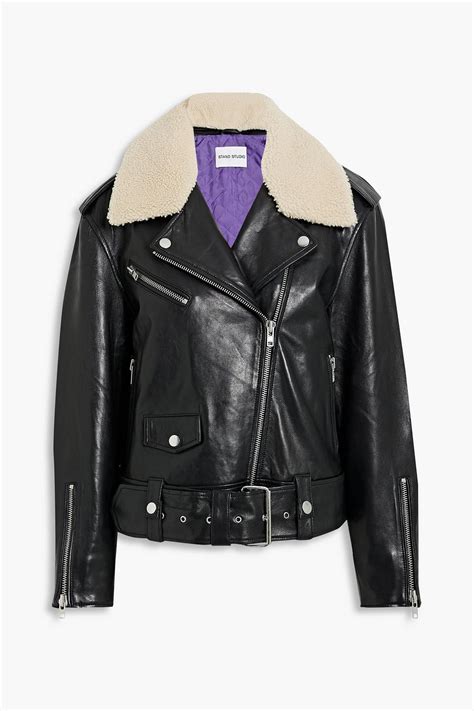 givenchy shearling-trimmed leather biker jacket|Biker jacket in leather .